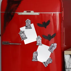 Halloween wooden magnetic refrigerator stickers, skull and bat shaped kitchen decor.