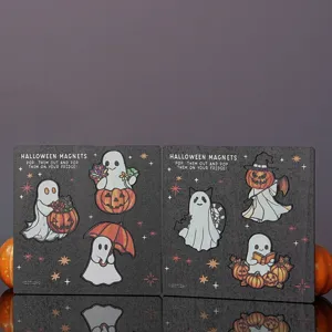 Halloween wooden magnetic board set with cute ghost and pumpkin pop-out designs for home.