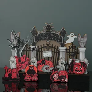 Halloween wooden magnetic decoration spooky cemetery ghost pumpkin desktop decor set