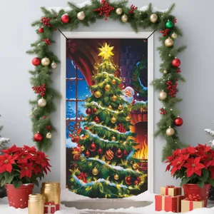 Weihnachten Türbehang Banner Deko mit Weihnachtsmann und Baum für festliche Heimdekoration.