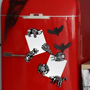 Halloween wooden magnetic fridge stickers skeleton cat bat devil kitchen holiday decor