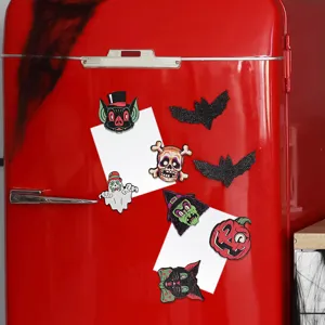 Halloween wooden magnetic fridge stickers, cute ghost pumpkin bat decor for kitchen festival.