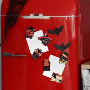 Halloween wooden magnetic refrigerator stickers retro cat pumpkin bat cute kitchen decor items