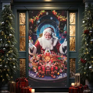 Weihnachts-Türbanner Hängedekoration mit Weihnachtsmann und festlicher Szene für Feiertagsparty