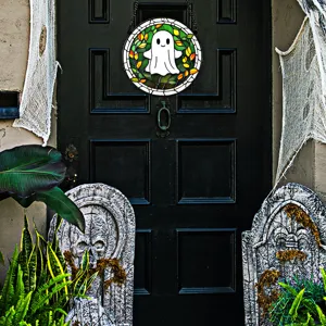 Halloween acrylic ghost hanging sign window decor autumn stained glass style wall ornament