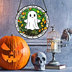 Halloween ghost acrylic hanging ornament, stained glass style window decor for festival party.