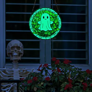 Halloween glowing ghost acrylic hanging decoration stained glass style window pendant spooky decor