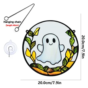 Halloween cute ghost acrylic hanging sign with chain and suction cup, 20cm home decor.