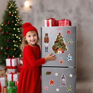 Christmas refrigerator magnet scene details, cute festive magnetic stickers decor for home.