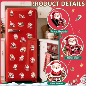 Christmas magnetic refrigerator stickers featuring cute Santa Claus designs for holiday decor.