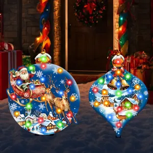 Christmas LED yard stakes lighted outdoor holiday lawn decorations path sign waterproof light up