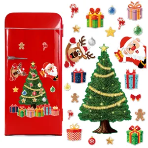 Christmas Tree Magnetic Refrigerator Sticker Santa Claus Elk PVC Soft Cartoon Festive Home Decor Fridge Decal