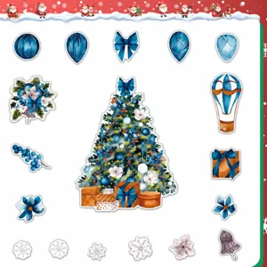 Christmas blue watercolor magnetic sticker set size chart and component dimensions display