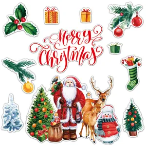 Christmas refrigerator magnetic stickers set, festive holiday home decoration waterproof decals.