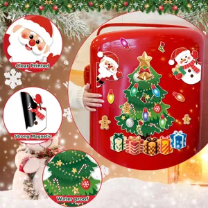 Christmas tree magnetic refrigerator stickers set Santa snowman festive decor waterproof