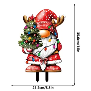 Christmas Gnome Garden Stake Yard Sign Outdoor Holiday Decoration Size 35.6x21.2cm