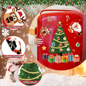 Christmas magnetic refrigerator stickers set, waterproof soft magnet tree and Santa decor.