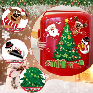 Christmas magnetic refrigerator stickers set, waterproof soft magnets for holiday home decor.