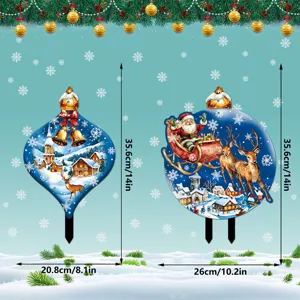 Christmas garden stakes outdoor metal yard sign waterproof holiday decorative lawn decor 2pcs