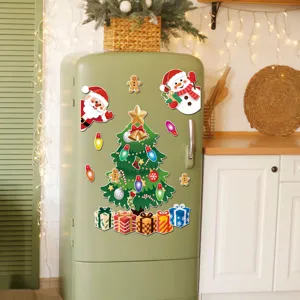 Christmas tree magnetic fridge stickers set, cute Santa and snowman holiday home decor decals.