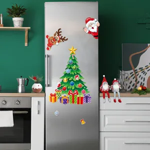 Christmas tree magnetic refrigerator sticker set featuring Santa and reindeer for decor.