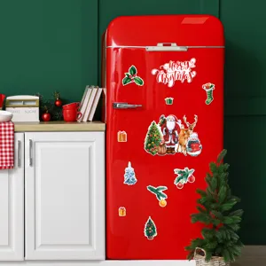 Christmas refrigerator magnets set, decorative holiday fridge stickers for kitchen decor.