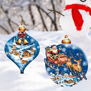 Christmas garden stake decorative yard sign with Santa Claus and reindeer winter village theme.