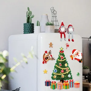 Christmas tree magnetic fridge stickers, Santa and reindeer holiday soft magnetic decor.