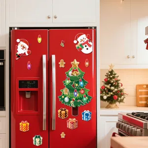 Christmas refrigerator magnets set, cute Santa snowman and tree magnetic stickers for holiday decor.