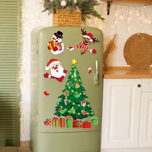 Christmas magnetic refrigerator stickers featuring tree, Santa, snowman and reindeer design.