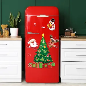 Christmas magnetic fridge stickers set, cute Santa Claus and tree decor for kitchen holiday.