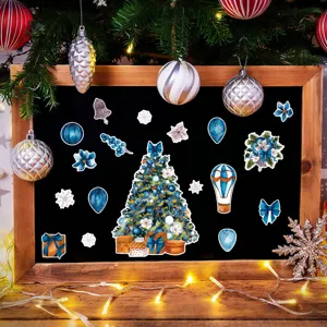 Christmas magnetic stickers blue tree fridge magnets holiday home kitchen decor set