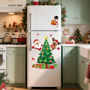 Christmas tree magnetic fridge sticker featuring Santa and elk for festive holiday kitchen decor.