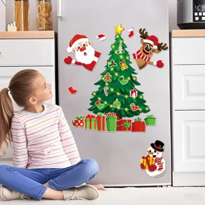 Christmas magnetic refrigerator stickers set Santa Claus reindeer holiday home kitchen decor