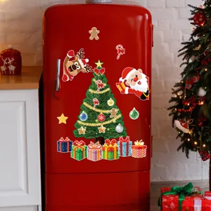 Christmas tree magnetic refrigerator stickers, cute Santa and elk holiday decors.