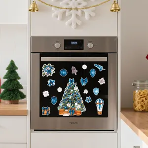 Christmas magnetic stickers for dishwasher refrigerator, blue watercolor holiday decor fridge magnets.
