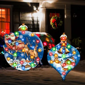 Christmas lighted yard stakes outdoor holiday garden decorations with LED lights display.