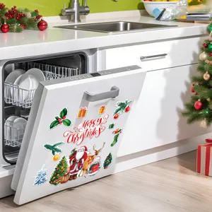 Christmas Dishwasher Magnet Cover Holiday Santa Reindeer Decor Sticker Kitchen Appliance