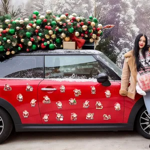 Christmas magnetic car stickers, waterproof Santa Claus fridge magnets for holiday decor.