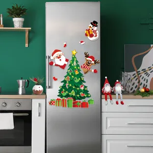 Christmas refrigerator magnets set with cute Santa Claus, snowman, reindeer and tree design.