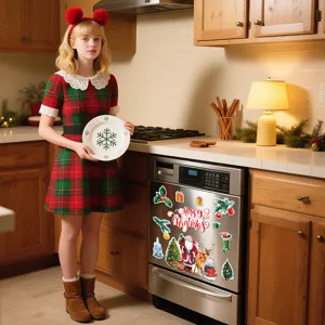 Christmas magnetic dishwasher cover stickers holiday fridge decor snowman santa decals