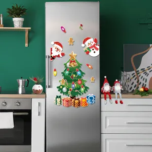 Christmas magnetic refrigerator sticker set, festive holiday tree and Santa decor for kitchen.