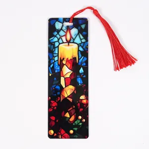 Christmas transparent acrylic bookmark with red tassel for reading and stationery gift