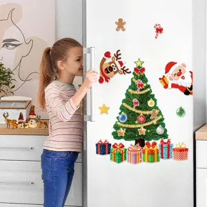 Christmas magnetic refrigerator stickers, cute Santa and tree soft magnets for home kitchen decor.
