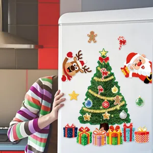 Christmas tree magnetic refrigerator sticker set, festive holiday decor decal for kitchen fridge.