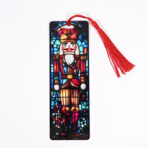 Christmas transparent acrylic bookmark with nutcracker design and red tassel gift.