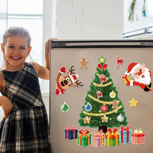 Christmas refrigerator magnets set featuring tree, Santa, and reindeer for holiday decor.