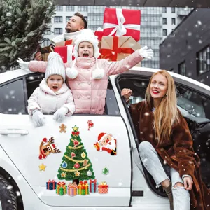 Christmas car magnetic stickers set, waterproof holiday refrigerator decor for vehicle metal.