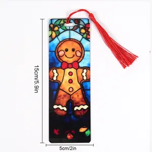 Christmas gingerbread man acrylic bookmark with red tassel, 15x5cm stationery gift.
