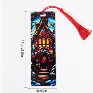Christmas transparent acrylic bookmark with red tassel, 15cm student stationery craft item.